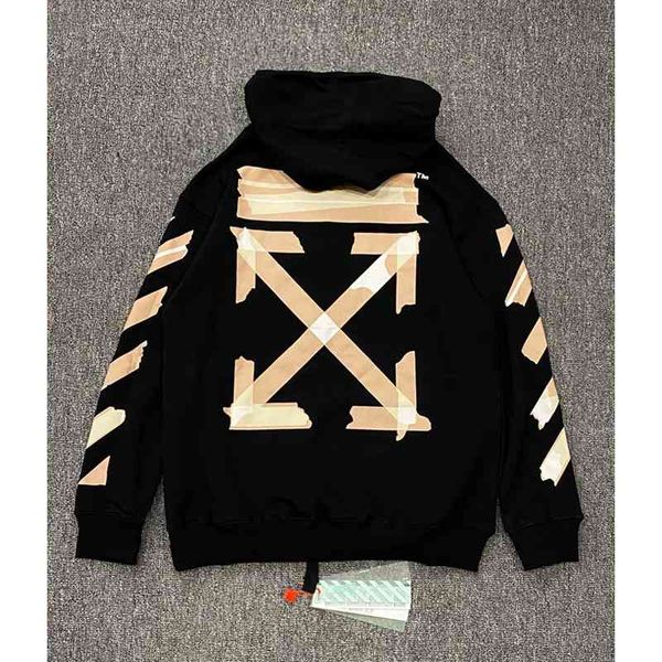 

autumn and winter men's casual hooded sweater chao brand ow tape arrow off sweater all cotton high quality, Black