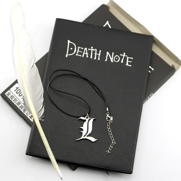 

keychains a5 anime death note notebook set leather journal and necklace feather pen animation art writing notepad, Silver