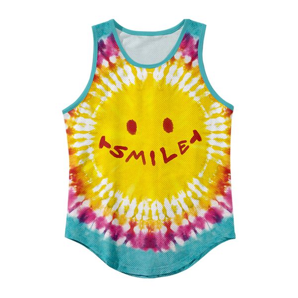

summer tie dye print couple men women casual beach vest anime fashion streetwear harajuku sleeveless loose sports vest, Red