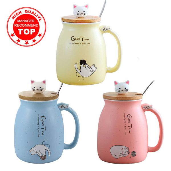 

creative color cat heat-ristant mug cartoon with lid 450ml cup kitten coffee ceramic mugs children cup office drinkware gift