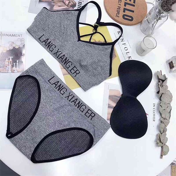 

2019 new letter underwear set with bra pad langxiang er, Black;white