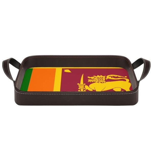 

dishes & plates sri lanka national flag nocth pu leather decorative serving tray with handles for home office restaurant coffee shop