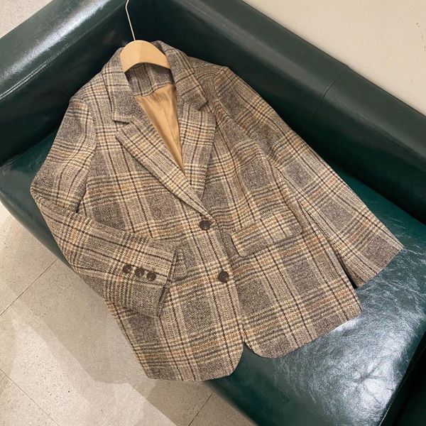 

high end niche british tweed plaid coat slim women's suit autumn and winter new xz1712d, Black