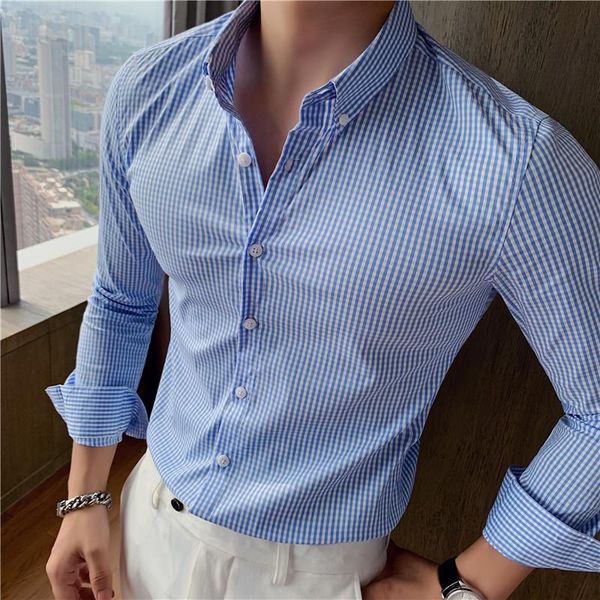 

men's casual shirts plaid shirt british style long sleeve business fashion pure color slim clothing top, White;black