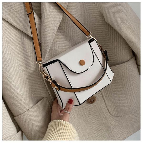 

cross body advanced sense 2021 fashion pu women's bag foreign color contrast messenger portable one shoulder bucket handbags