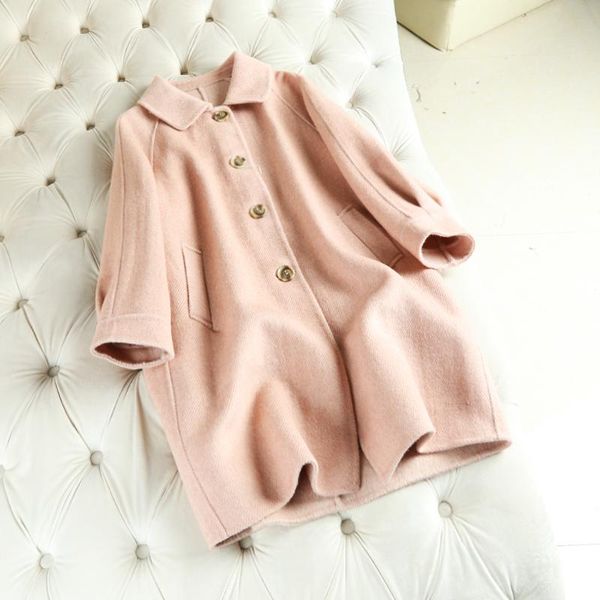 

women's wool & blends 2021 autumn coat for women 100% brand coats double-sided cashmere female long twill cloth, Black