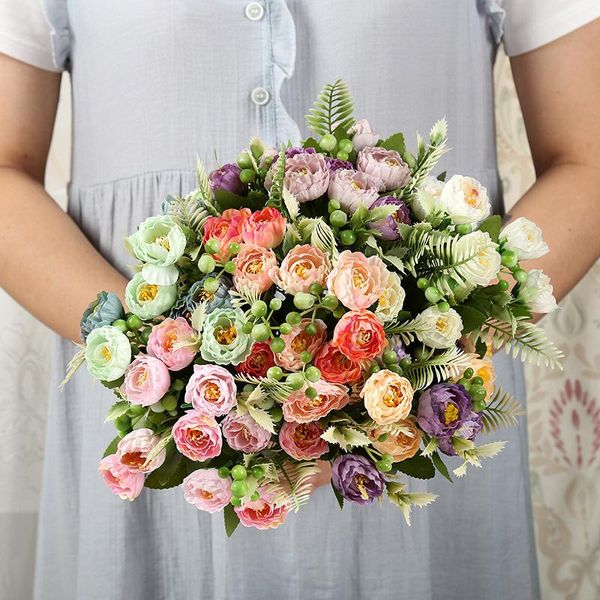 

decorative flowers & wreaths artificial silk tea rose home wedding fake decoration small