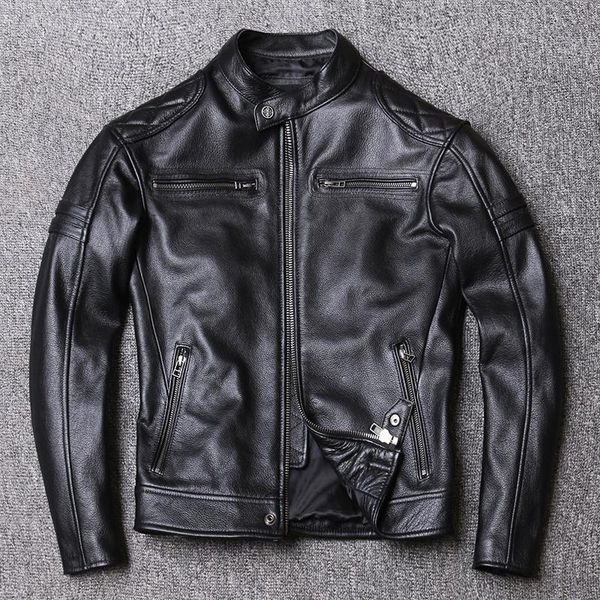 

men's leather & faux cowhide genuine jacket men youth slim motorcycle clothing short real coat specicals sales promotion, Black