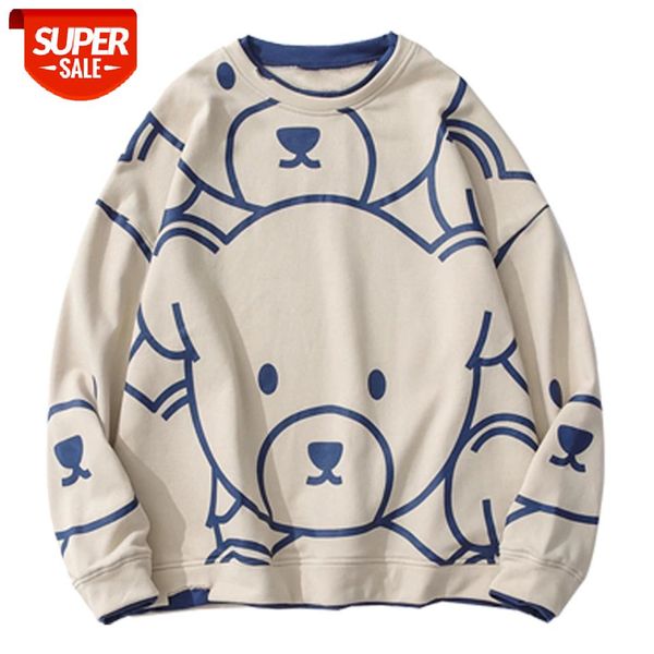 

2020 autumn hip hop streetwear hoodie pullover men cotton bear print harajuku hoodie sweatshirt loose long-sleeve shirts #8r4v, Black