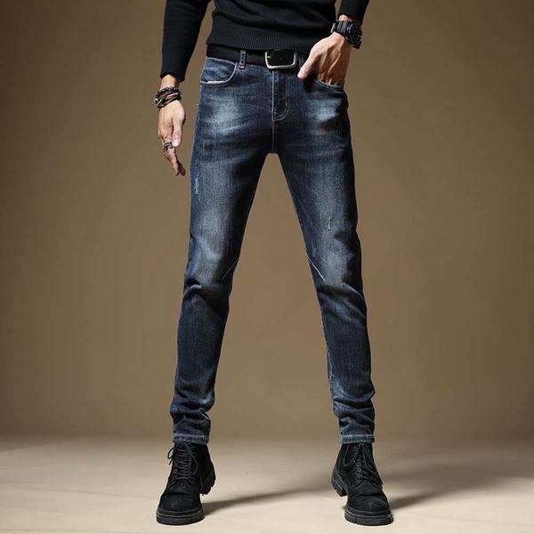 

autumn jeans men's personality slim trend casual versatile elastic leg long pants handsome young manwinter, Blue