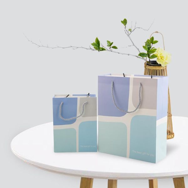 

gift wrap 12pcs blue business style bags simple white clothing shopping packaging