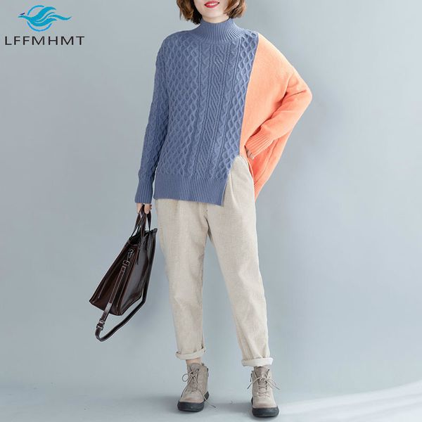 

2021 new winter autumn fashion long sleeve women patchwork turtleneck sweater female casual large size split pullover knitwear 28kw, White;black