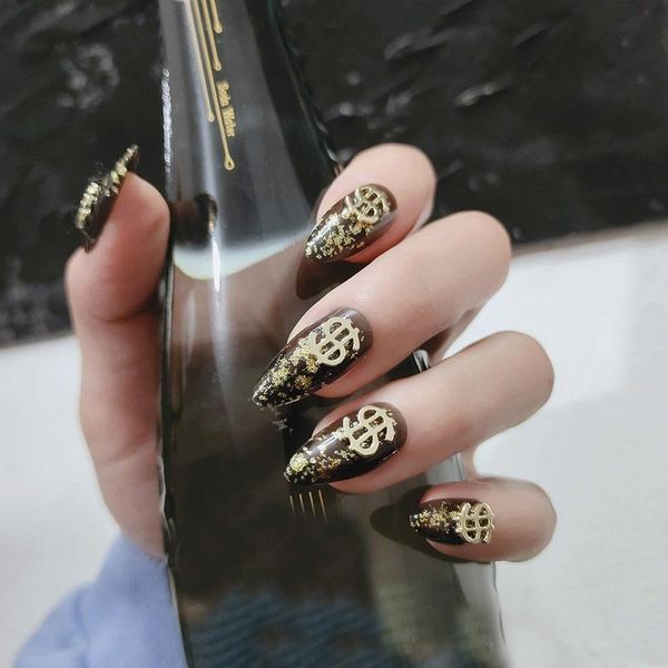 

false nails 24pcs stiletto full cover patch glue type long paragraph wearable fashion manicure finished nail art tools, Red;gold