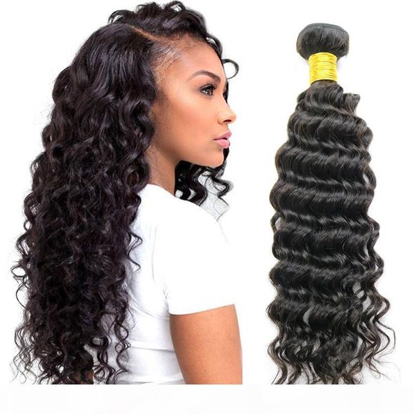 

malaysian virgin hair deep wave brazilian deep curly hair weave bundles 100% unprocessed human hair extensions wefts wavy, Black