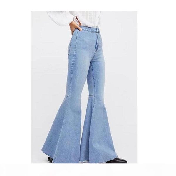 

2019 new jean for women pants large size flared jeans wide leg ultra stretch jeans bell bottom jeans mid rise 90s stretch denim, Blue