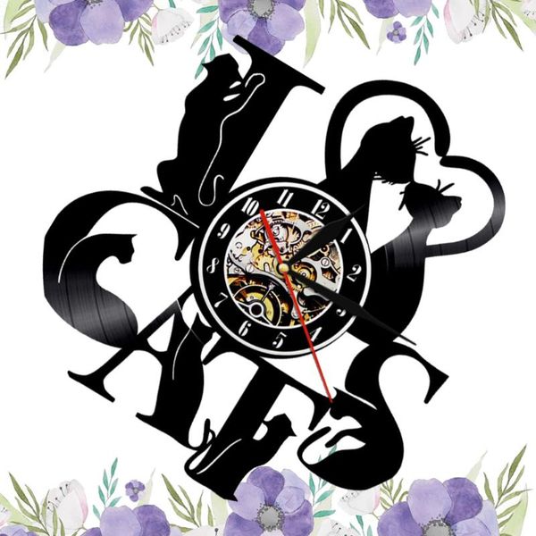 

wall clocks record clock led cat decorative (with lamp with au plug)