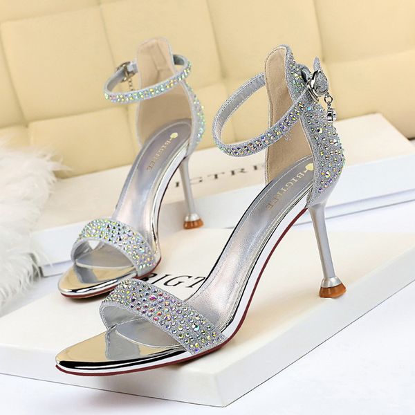 

summer banquet shoes women's open toe rhinestone high-heeled sandals, Black
