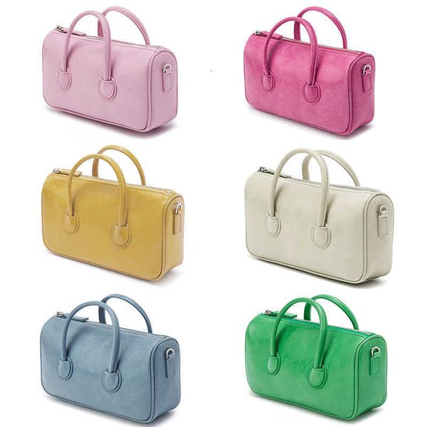 

leather women's french stick underarm cowhide small square bag mini color contrast net red postman bag purse