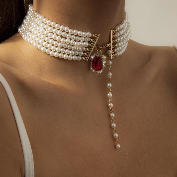 

chokers jewelry fashion baroque round bead necklace female retro ethnic short square gem, Golden;silver