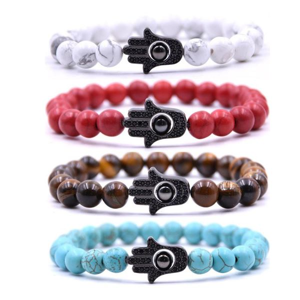 

beaded, strands 8mm volcanic stone red pine tiger eye falati palm hand beaded bracelet natural, Black