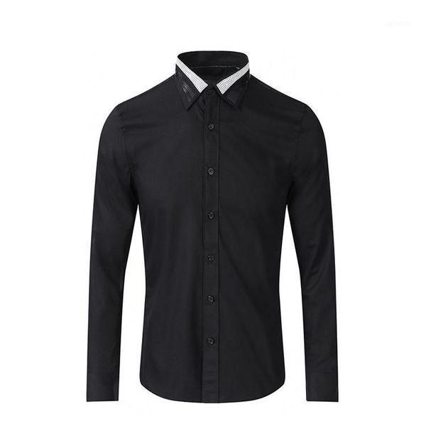 

arrival black and white fashion men style brand collar bead piece casual shirts hand-painted single breasted size -2xl 3xl men's, White;black