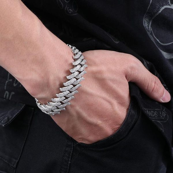 

link, chain luxury shiny fashion bracelet women men link inlaid rhinestone hip hop, Black