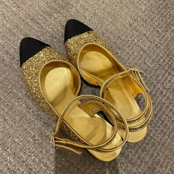 

sandals 2021 summer luxury sequins women designer brand round toe heels shoes lady party wedding, Black