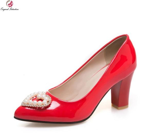 

original intention women pumps pointed toe square heels pumps high-quality black beige red shoes woman plus us size 3.5-15