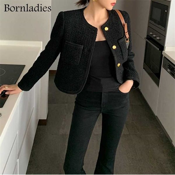 

bornladies chic loose women korean stylish short blazer autumn single breasted female suit jacket full sleeve outwear 211122, White;black