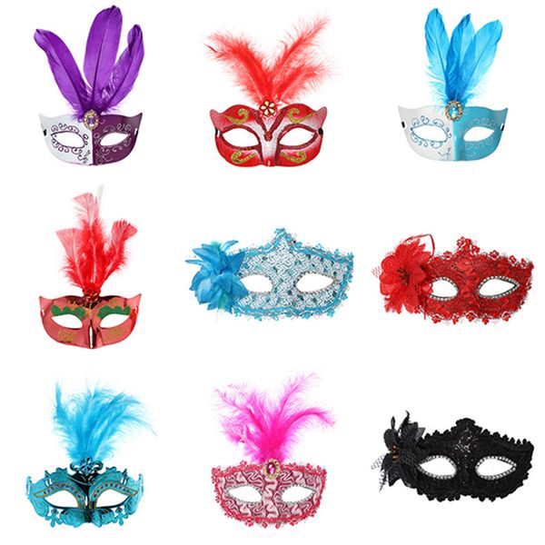 

party mask halloween feather lace lily ball luminous half face leather girl