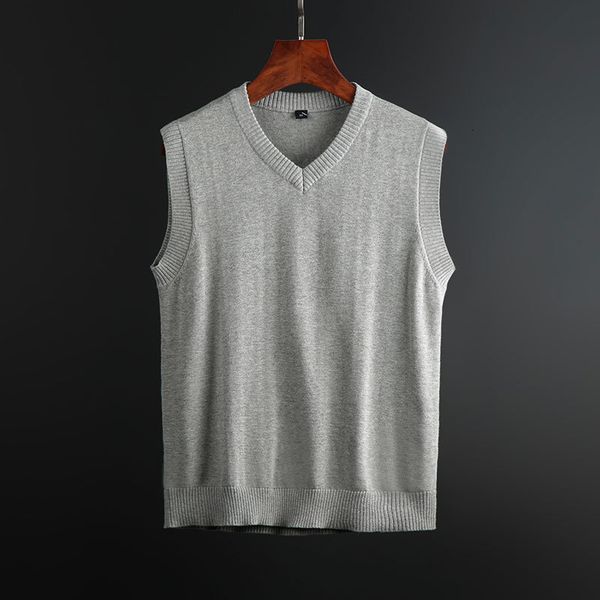 

sweaters knit 2021 autumn and winter sweater vest men's business leisure work pure cotton solid color bottoming shirt men, White;black
