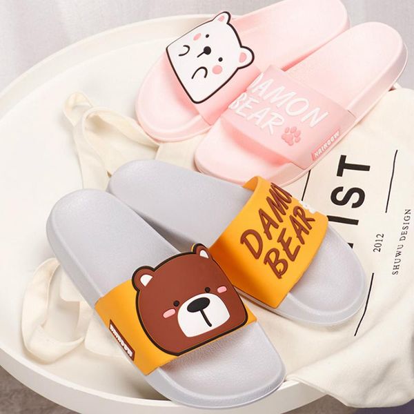 

slippers cartoon women summer cute damon bear soft sole slides home indoor & outdoor sandals flip flops, Black