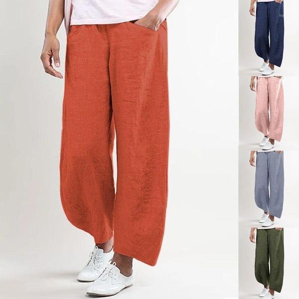 

women's pants & capris lugentolo linen ankle-length women summer plus size mid waist solid color casual straight for, Black;white