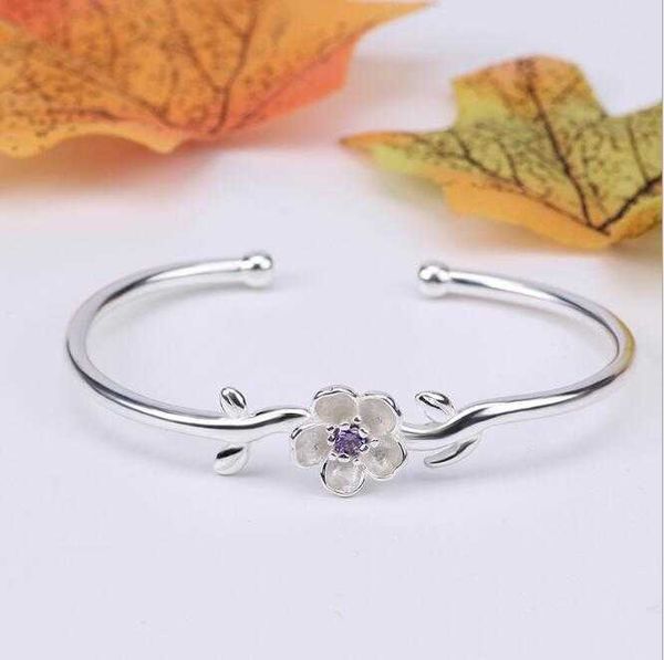 

smjel new fashion flower bracelet femme purple crystal cherry blossom bangles for women sysz018 q0719, Black