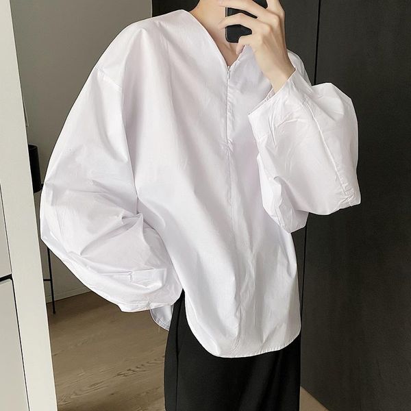 

men's casual shirts men loose long sleeve pullover zipper shirt male women harajuku streetwear couple, White;black