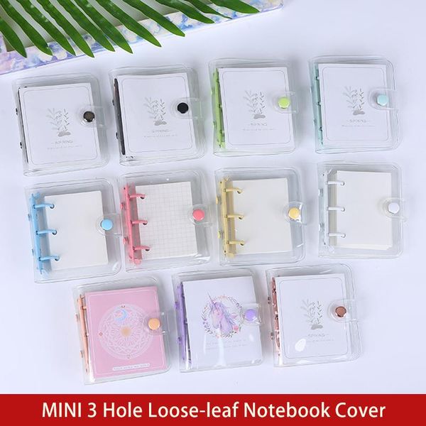 

notepads creative 3 rings binder mini loose-leaf book cover cute hand student portable planner binding folder school supplies, Purple;pink
