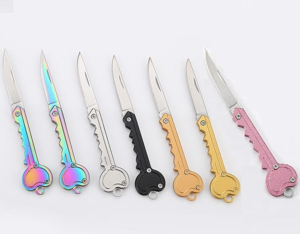 

new 7 colors mini folding knife key style outdoor gadgets multifunctional keychain tool pocket fruit blade swiss self-defense knives small s