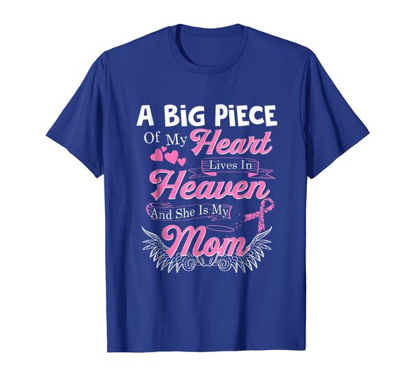 

big piece of my heart in heaven missing mom pink ribbon tee, White;black