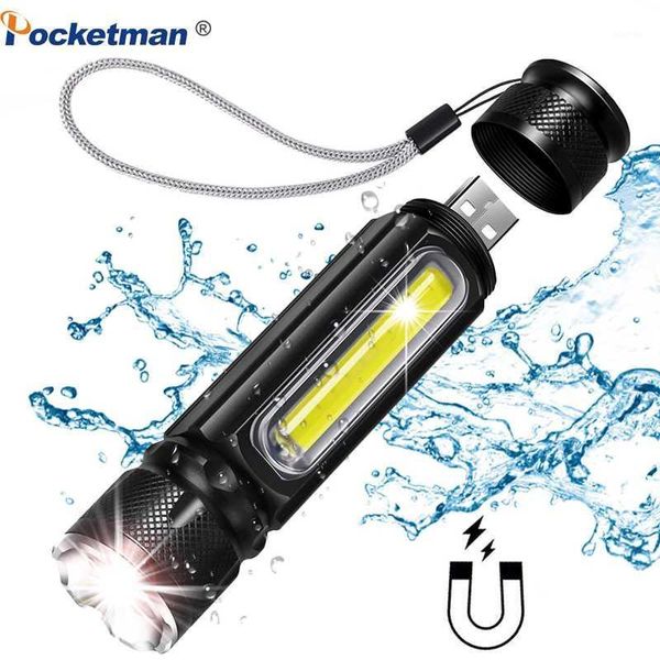 

flashlights torches multifunctional led usb rechargeable battery powerful t6 torch inspection light linterna tail magnet work torch1