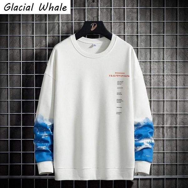 

glacialwhale crewneck print sweatshirt men 2021 spring patchwork japanese streetwear harajuku oversized white hoodie male sweatshirts, Black