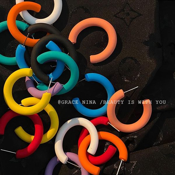 

hoop & huggie color earrings circle c-shaped rubber candy exaggerated ear clip female, Golden;silver