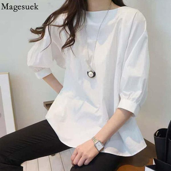 

women's blouses & shirts korean lantern short sleeve white t-shirts casual crew neck loose blouse women 2021 fashion summer shirt tees