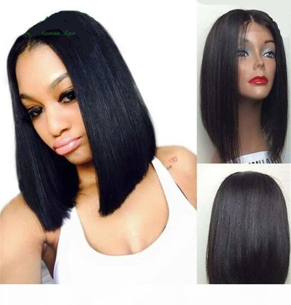 

7a brazilian virgin hair silk glueless full lace human hair wigs short bob straight lace front human hair wig, Black;brown
