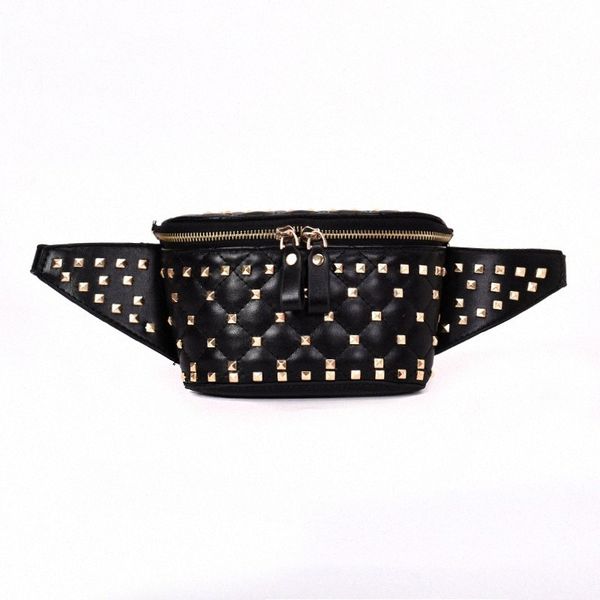 

women fashion rivet decorative waist bags pu messenger bag portable chest female waist packs black bags black bags 20em#