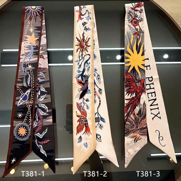 

scarves 2021 flower, bird, plant and flower female small scarf wrapped bag handle ribbon hairband, Blue;gray