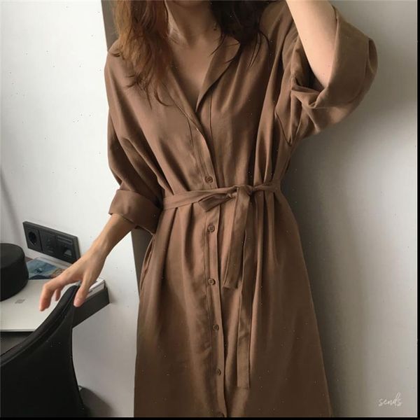 

2021 autumn women long shirt plus size loose style casual lapel batwing sleeve vintage ol long shirt cardigan blouse coat female, Tan;black