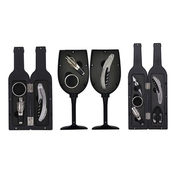 Set di tappi per apribottiglie per vino con custodia a forma di bottiglia/bicchiere Beccuccio per versamento in acciaio inox Anello antigoccia Pratica maniglia Corksc 210915