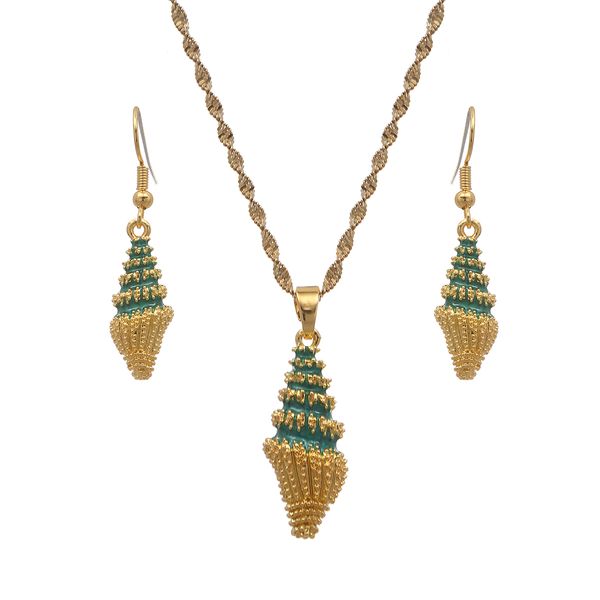 

papua new guinea png colorful conch pendant necklace for women wedding jewelry sets, Slivery;golden