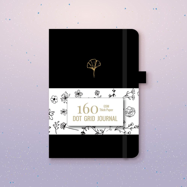 

notepads a5 ginkgo leaf dot grid notebook dotted journal black hardcover 160gsm bamboo paper, 5*5mm dots, numbered 160 pages, Purple;pink