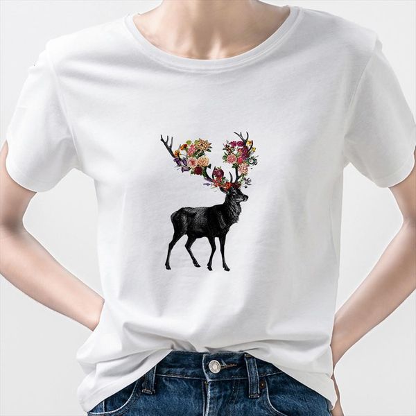 

artsy fashion style and womens mens summer aesthetic deer print oversize white short sleeve very cool soft fabric casual, White;black